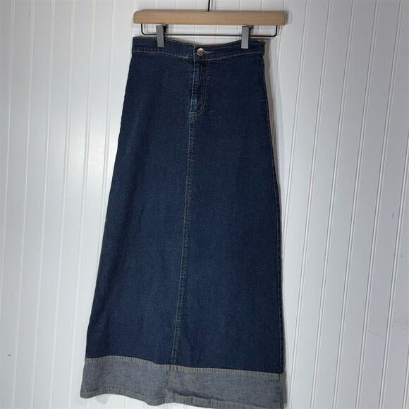 Vintage Y2K Forever 21 Dark Wash Denim Maxi Skirt USA Made Small Cottagecore - Picture 2 of 6